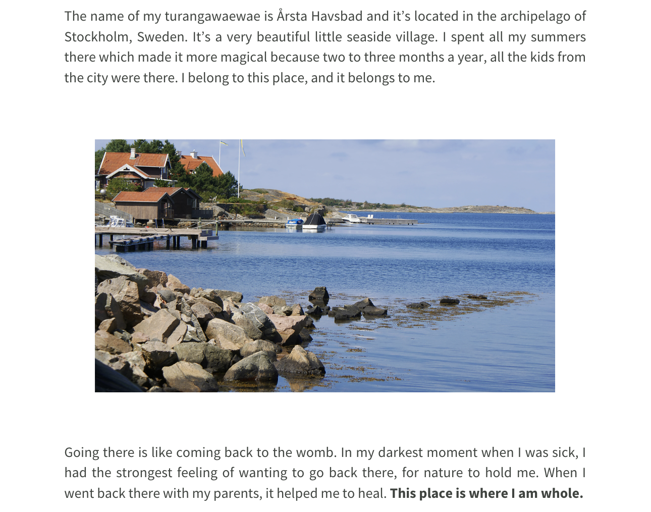 A snippet from the document, taken from a participant's account of what Tūrangawaewae means to them.