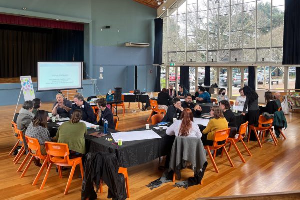 A photo of industry leaders and representatives workshopping at the first CBDP hui