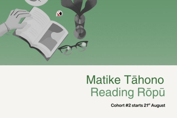 graphic poster of book and tino rangatiratanga badge